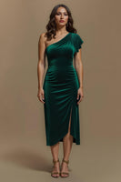 Load image into Gallery viewer, Dark Green Sheath Velvet Long Holiday Party Dress with Sleeves