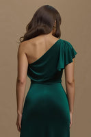 Load image into Gallery viewer, Dark Green Sheath Velvet Long Holiday Party Dress with Sleeves