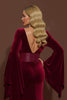Load image into Gallery viewer, Burgundy Velvet Mermaid V-Neck Long Holiday Party Dress with Sleeves
