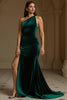 Load image into Gallery viewer, Dark Green Mermaid Velvet One Shoulder Long Holiday Party Dress with Slit
