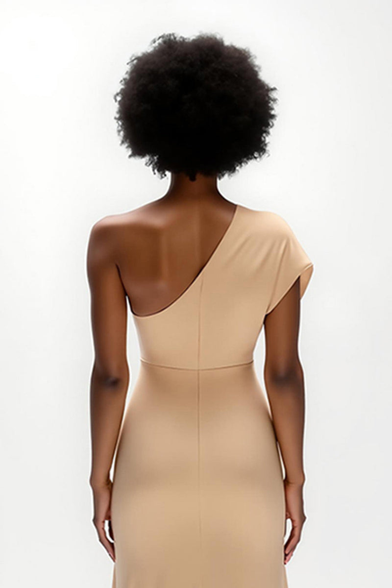 Load image into Gallery viewer, Champagne Sheath Satin One Shoulder Long Formal Dress