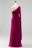 Load image into Gallery viewer, Dark Green Velvet Sheath One Shoulder Long Holiday Party Dress with Slit