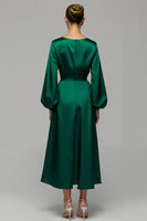 Load image into Gallery viewer, Sparkly Dark Green Satin A Line Long Holiday Party Dress with Rhinestones