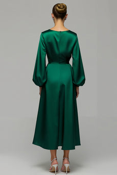 Sparkly Dark Green Satin A Line Long Holiday Party Dress with Rhinestones