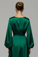 Load image into Gallery viewer, Sparkly Dark Green Satin A Line Long Holiday Party Dress with Rhinestones