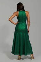 Load image into Gallery viewer, Sparkly Dark Green Sequins Sheath High Neck Long Holiday Party Dress