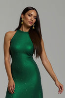 Load image into Gallery viewer, Sparkly Dark Green Sequins Sheath High Neck Long Holiday Party Dress