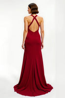 Load image into Gallery viewer, Red Satin Sheath Long Holiday Party Dress with Slit