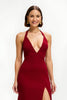 Load image into Gallery viewer, Red Satin Sheath Long Holiday Party Dress with Slit