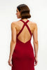 Load image into Gallery viewer, Red Satin Sheath Long Holiday Party Dress with Slit