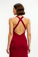 Load image into Gallery viewer, Red Satin Sheath Long Holiday Party Dress with Slit
