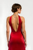 Load image into Gallery viewer, Red Sheath Satin V-Neck Long Holiday Party Dress with Slit