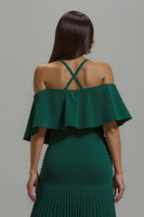 Load image into Gallery viewer, Dark Green Sheath Chiffon Pleated Long Holiday Party Dress with Ruffles