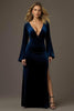Load image into Gallery viewer, Royal Blue Velvet Sheath V-Neck Long Holiday Party Dress with Slit