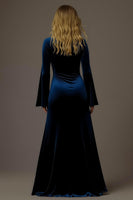 Load image into Gallery viewer, Royal Blue Velvet Sheath V-Neck Long Holiday Party Dress with Slit