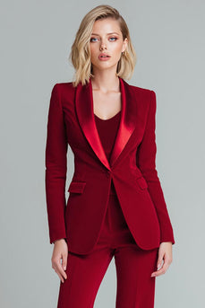 2 Piece Red Shawl Lapel Women Prom Suits with Sleeves