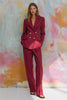 Load image into Gallery viewer, Burgundy 2 Piece Satin Notched Lapel Women Prom Suits with Sleeves