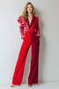 Load image into Gallery viewer, Red Satin Ruffled Notched Lapel Patchwork Prom Jumpsuit with Sleeves
