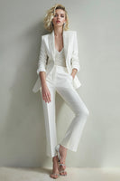 Load image into Gallery viewer, Sparkly White Sequins 2 Piece Shawl Lapel Women Prom Suits with Sleeves