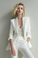 Load image into Gallery viewer, Sparkly White Sequins 2 Piece Shawl Lapel Women Prom Suits with Sleeves