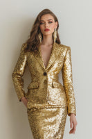 Load image into Gallery viewer, Sparkly Golden Sequins 2 Piece Pencil Midi Women Prom Suits with Sleeves