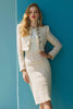 Load image into Gallery viewer, Ivory 2 Piece Tweed Pencil Midi Pageant Interview Outfits with Sleeves