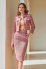 Load image into Gallery viewer, Sunset Tweed 2 Piece Pencil Midi Pageant Interview Outfits with Sleeves
