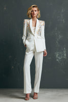 Load image into Gallery viewer, Sparkly White 2 Piece Sequins Shawl Lapel Women Prom Suits with Sleeves
