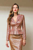 Load image into Gallery viewer, Sparkly Sunset 2 Piece Pencil Notched Lapel Pageant Interview Outfits with Sleeves