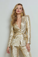 Load image into Gallery viewer, Sparkly Golden 2 Piece Sequins Peak Lapel Women Prom Suits with Sleeves