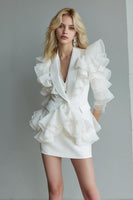 Load image into Gallery viewer, White 2 Piece Pencil Ruffled Short Business Suits with Sleeves