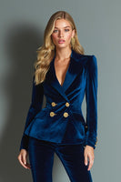 Load image into Gallery viewer, Royal Blue Velvet 2 Piece Peak Lapel Women Prom Suits with Sleeves