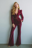 Load image into Gallery viewer, Burgundy 2 Piece Velvet Notched Lapel Women Prom Suits with Pockets