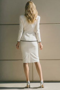 2 Piece White Notched Lapel Pencil Midi Business Suits
