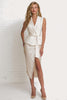 Load image into Gallery viewer, Sparkly 2 Piece Ivory Pencil Midi Party Suits with Slit