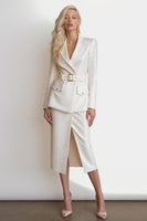 Load image into Gallery viewer, Glitter Ivory 2 Piece Peak Lapel Pencil Midi Business Suits with Slit