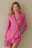 Load image into Gallery viewer, Fuchsia Satin Peak Lapel Blazer Dress with Pockets