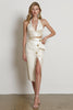Load image into Gallery viewer, 2 Piece Champagne V-Neck Pencil Midi Party Suits with Slit
