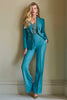 Load image into Gallery viewer, 2 Piece Blue Satin Notched Lapel Women Prom Suits with Pockets