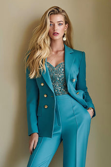 2 Piece Blue Satin Notched Lapel Women Prom Suits with Pockets