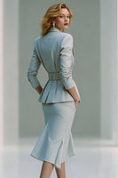 Load image into Gallery viewer, 2 Piece Grey Pencil Peak Lapel Midi Business Suits with Belt