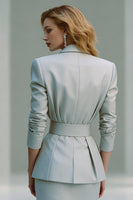 Load image into Gallery viewer, 2 Piece Grey Pencil Peak Lapel Midi Business Suits with Belt