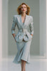 Load image into Gallery viewer, 2 Piece Grey Pencil Peak Lapel Midi Business Suits with Belt