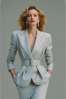 Load image into Gallery viewer, 2 Piece Grey Pencil Peak Lapel Midi Business Suits with Belt