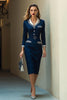 Load image into Gallery viewer, Navy Satin Notched Lapel Pencil Midi Work Blazer Dress with Sleeves
