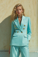 Load image into Gallery viewer, Blue Peak Lapel 2 Piece Satin Long Sleeves Prom Suits with Pockets
