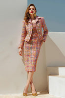 Load image into Gallery viewer, Sunset 2 Piece Tweed Pencil Notched Lapel Midi Pageant Interview Outfits with Sleeves