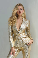 Load image into Gallery viewer, Sparkly Golden 2 Piece Sequins Notched Lapel Women Prom Suits