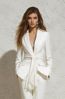 Load image into Gallery viewer, White 2 Piece Notched Lapel Ruched Business Suits with Sash