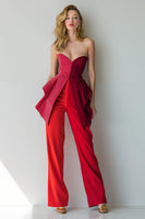 Load image into Gallery viewer, Red Strapless 2 Piece Patchwork Business Suits